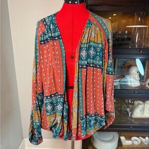 Hayden LA Boho Kimono Open Front Patchwork Print Rayon Cardigan Size M